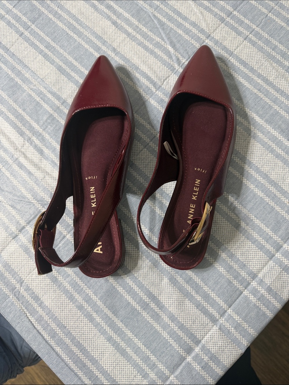 Anne Klein Burgundy Pointed-Toe Slingback Pumps with Gold Buckle